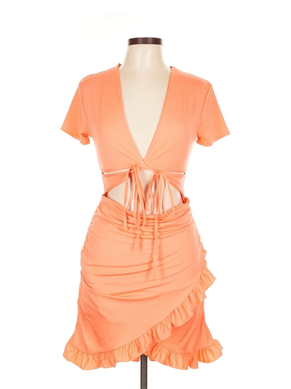 Women's Peach Tie-Front Mini Dress